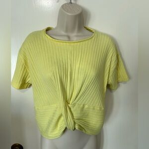 Zara Yellow Ribbed Twist-Front Short Sleeve Top